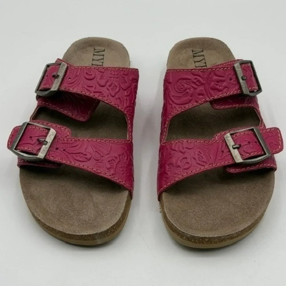 Myra Pink Floral Tooled Leather Slide Sandals EM-5240 P Womens 11 Western Boho